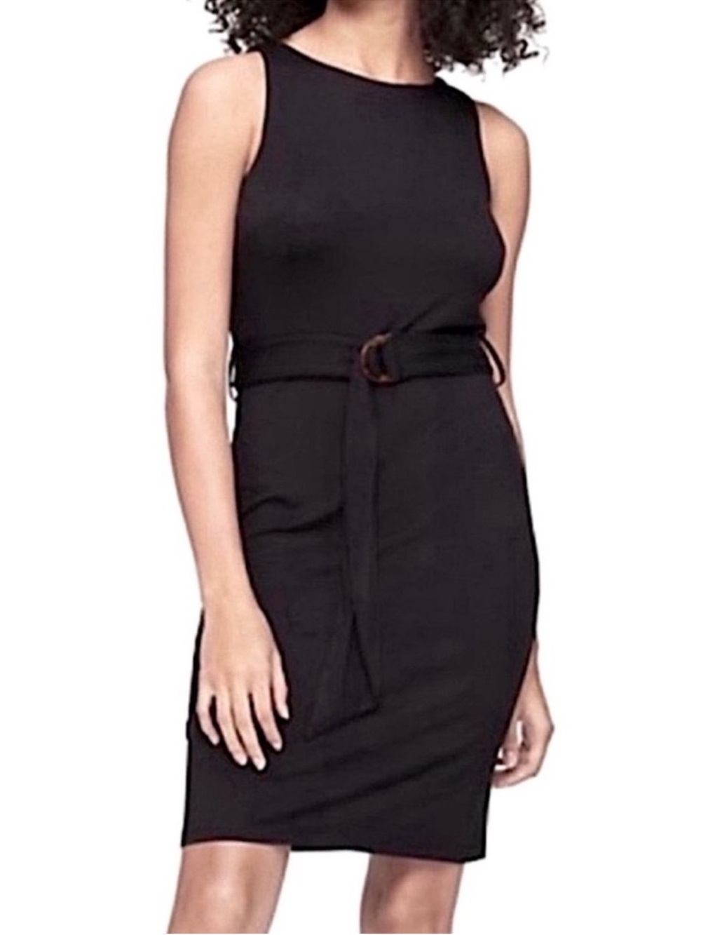 NEW Calvin Klein Sleeveless Dress Belted Stretch Jersey Knit Black Size 6